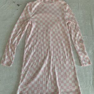 Pink Checkered Long Sleeve Dress